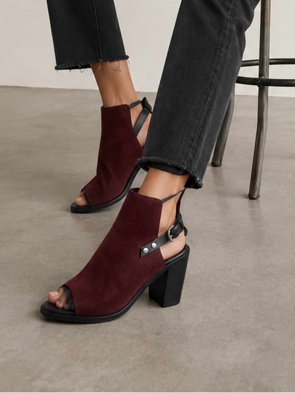Rag & Bone Wyatt burgundy suede open toe bootie sandals, size 9.5
